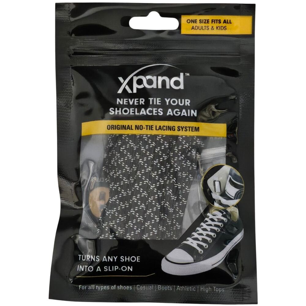 XPAND UNISEX BLACK GRAY NO-TIE ELASTIC SHOELACES ONE SIZE FITS ALL